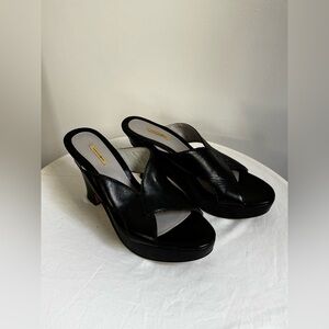 Max Studio Black Leather Platform Mule Sandals